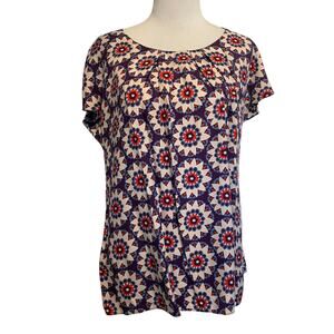 Boden Ravello Top Womens Size 6 Blackcurrant Geometric Floral Silk Blouse Small